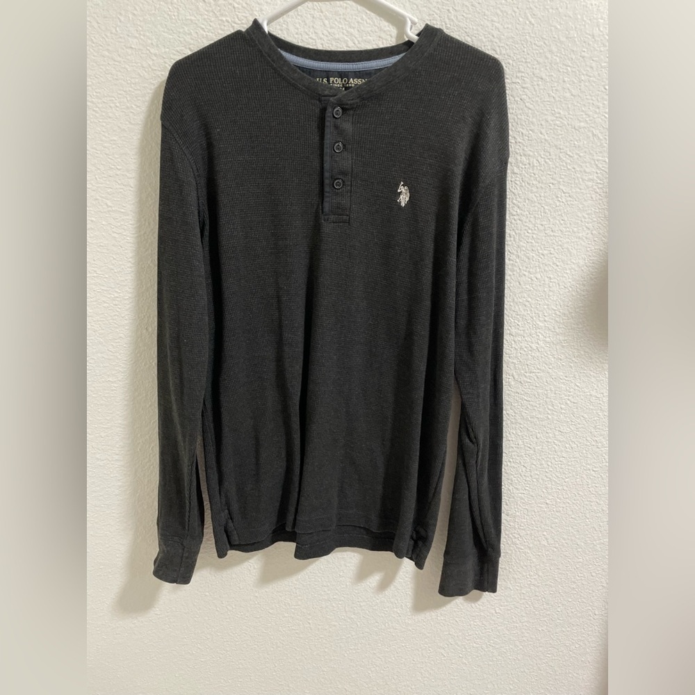 Men's Black Long Sleeve Henley Shirt